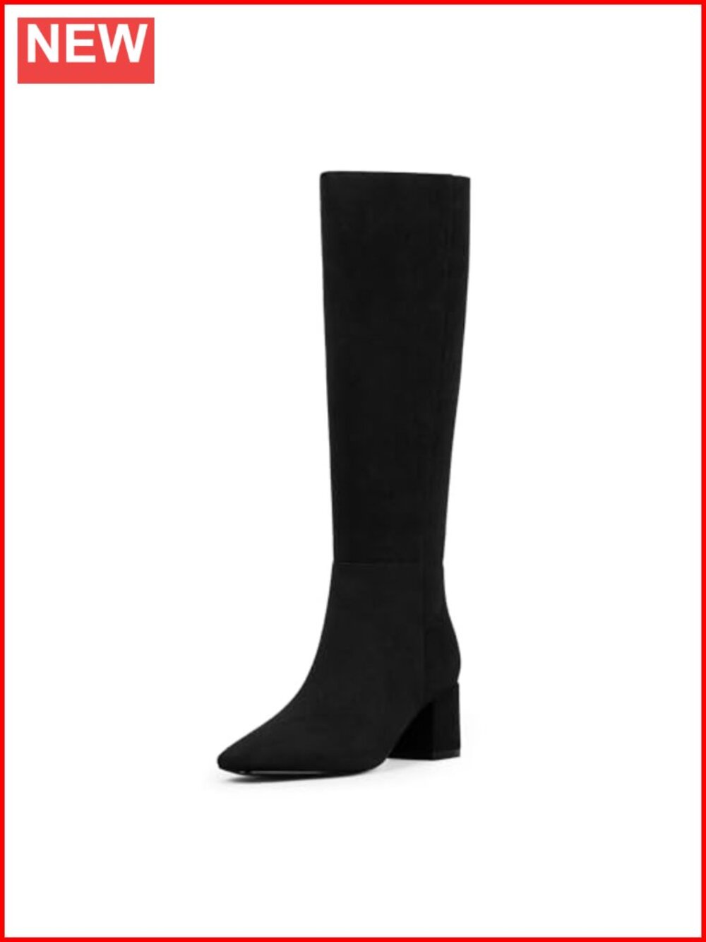 Women's Knee High Boots Faux Suede Chunky Heel Square Toe Tall Fall Boots